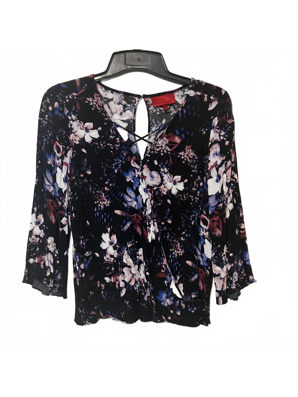 Jennifer Lopez Purple Black Floral Whimsigoth Romantic Goth Flowy Blouse Small